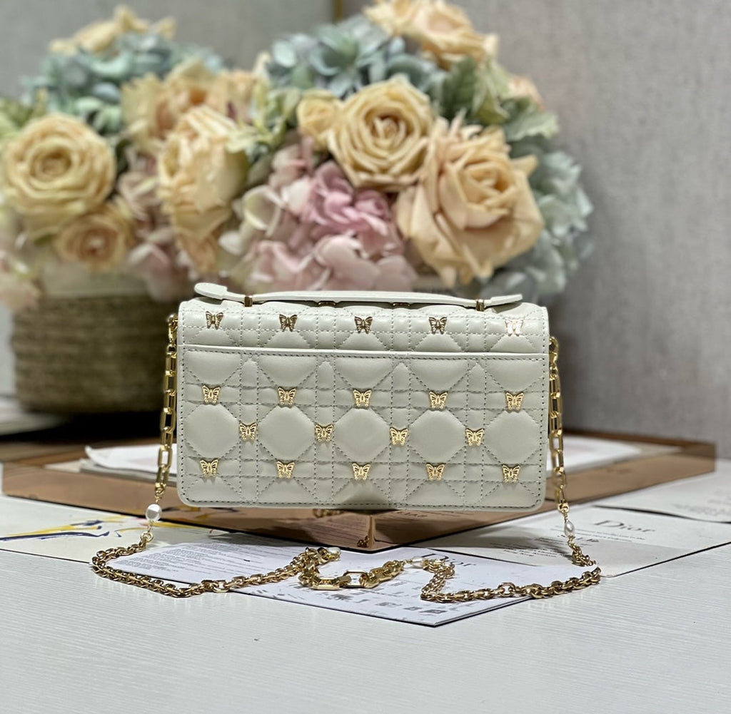 Dior Miss Lady 21 Butterfly Stud White Lambskin Bag