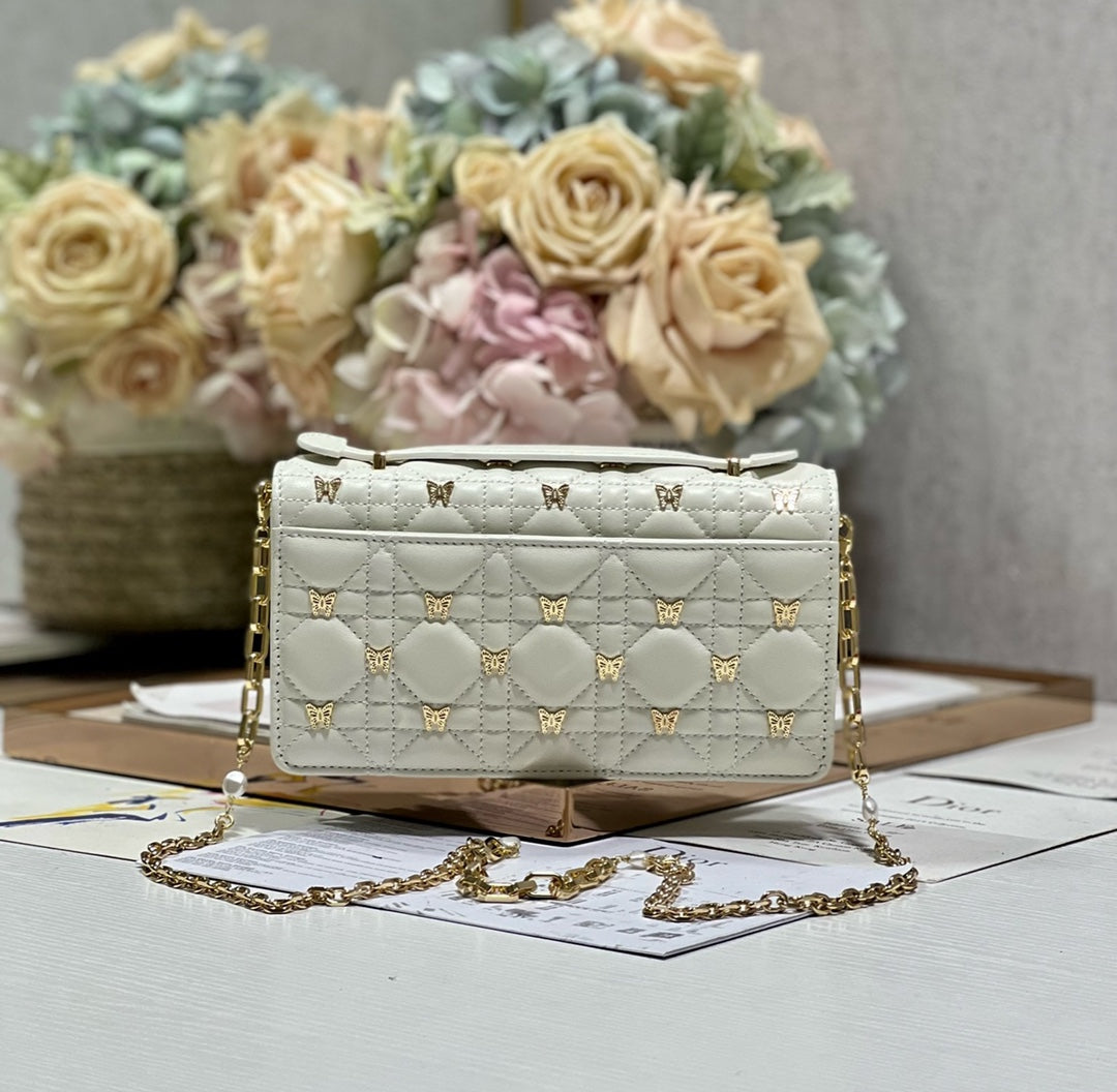 Dior Miss Lady 21 Butterfly Stud White Lambskin Bag