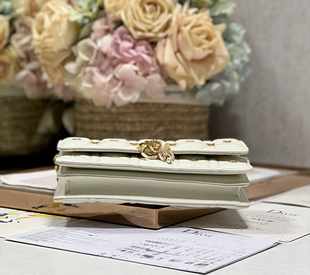 Dior Miss Lady 21 Butterfly Stud White Lambskin Bag