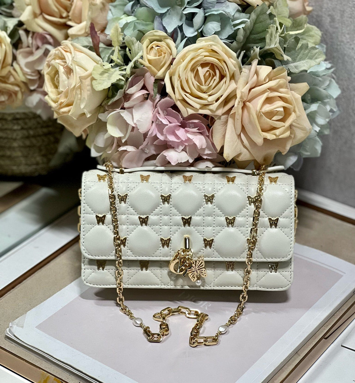 Dior Miss Lady 21 Butterfly Stud White Lambskin Bag