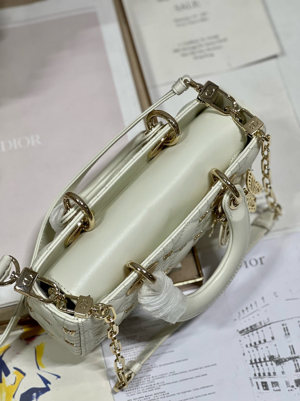 Dior Small Lady D-Joy 22 Butterfly Stud White Lambskin Bag
