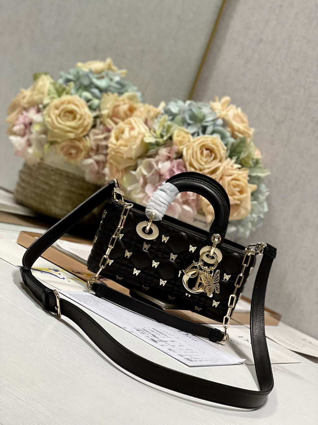 Dior Small Lady D-Joy 22 Butterfly Stud Black Lambskin Bag