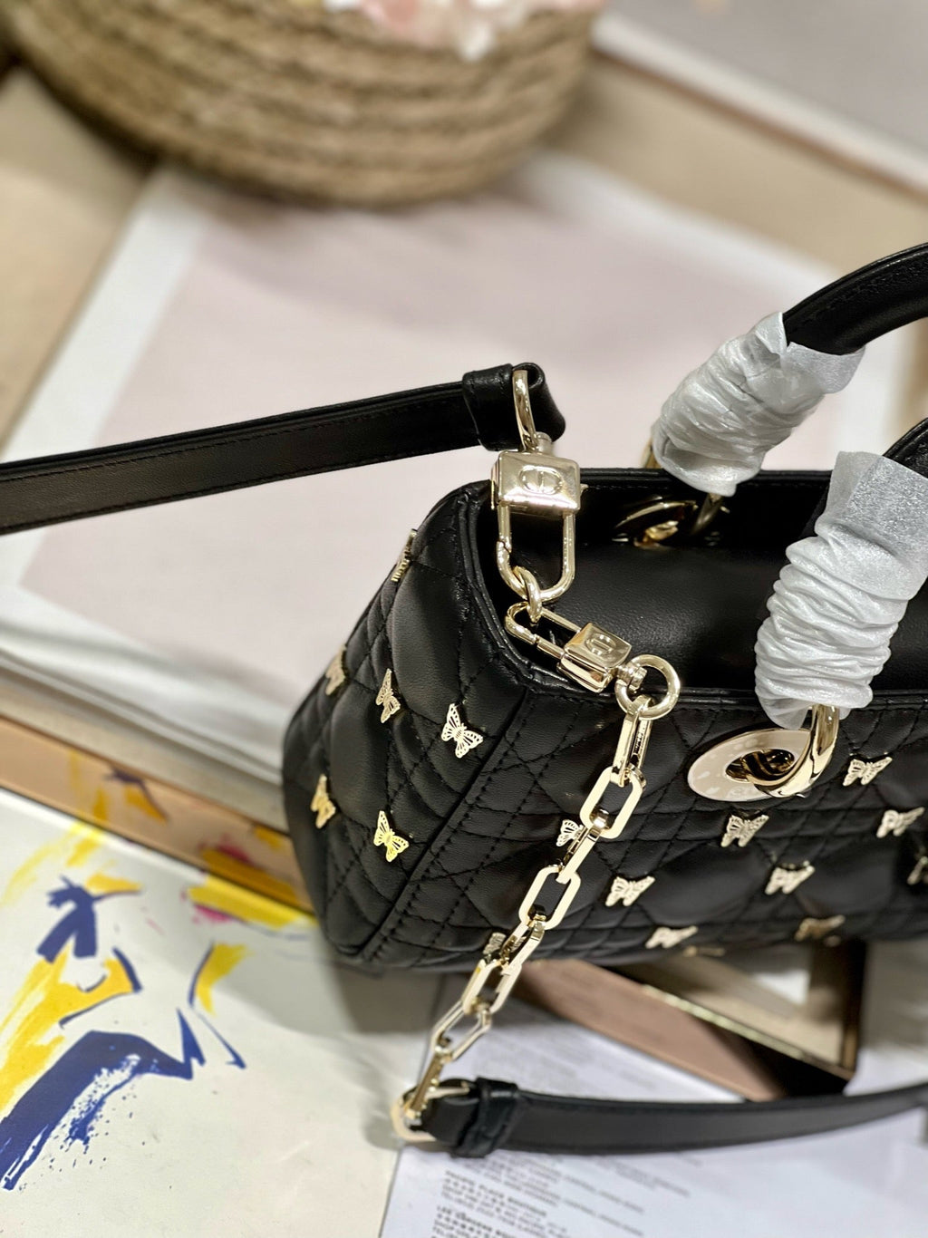 Dior Small Lady D-Joy 22 Butterfly Stud Black Lambskin Bag