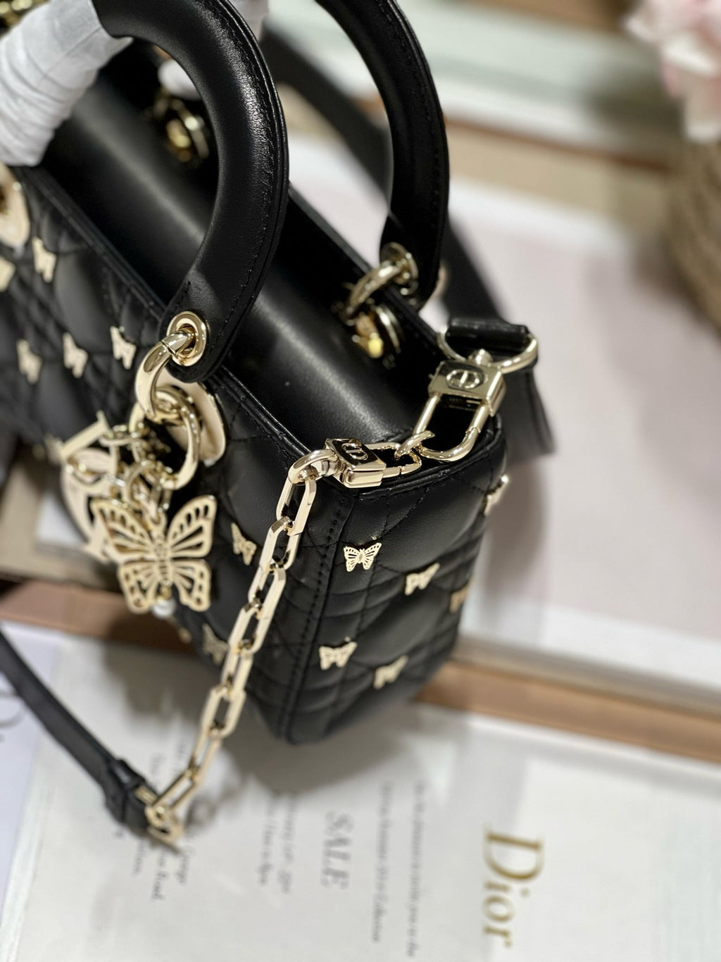 Dior Small Lady D-Joy 22 Butterfly Stud Black Lambskin Bag