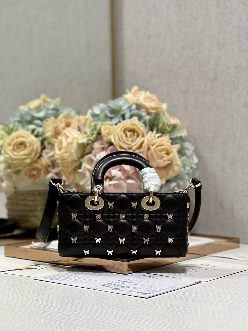 Dior Small Lady D-Joy 22 Butterfly Stud Black Lambskin Bag