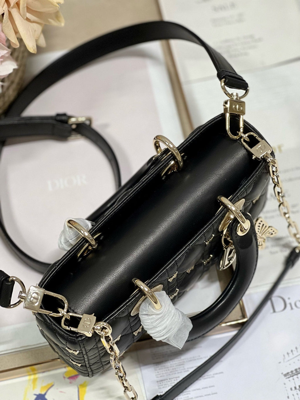 Dior Small Lady D-Joy 22 Butterfly Stud Black Lambskin Bag