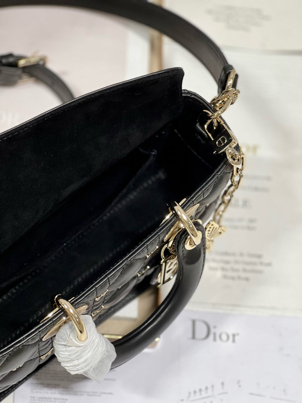 Dior Small Lady D-Joy 22 Butterfly Stud Black Lambskin Bag