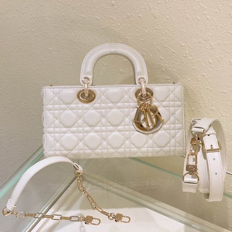 Dior Medium Lady D-Joy 26 White Lambskin Bag