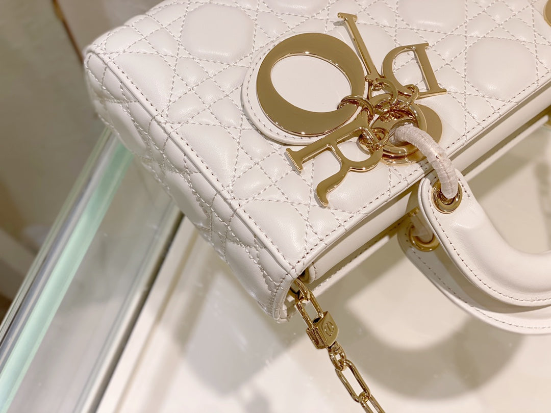 Dior Medium Lady D-Joy 26 White Lambskin Bag