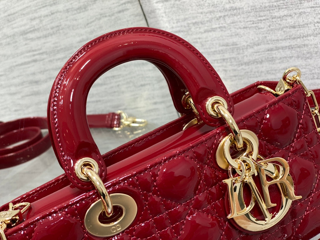 Dior Small Lady D-Joy 22 Red Patent Calfskin Bag