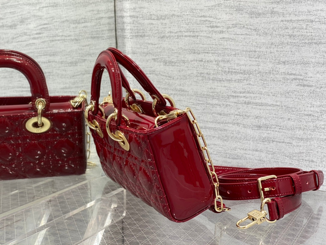 Dior Small Lady D-Joy 22 Red Patent Calfskin Bag