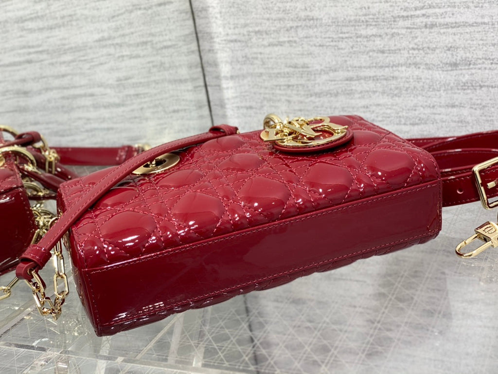 Dior Small Lady D-Joy 22 Red Patent Calfskin Bag