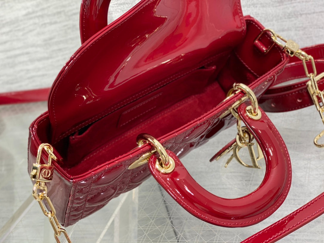 Dior Small Lady D-Joy 22 Red Patent Calfskin Bag