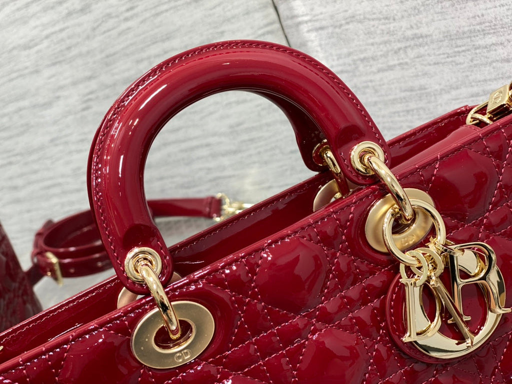 Dior Medium Lady D-Joy 26 Red Patent Calfskin Bag