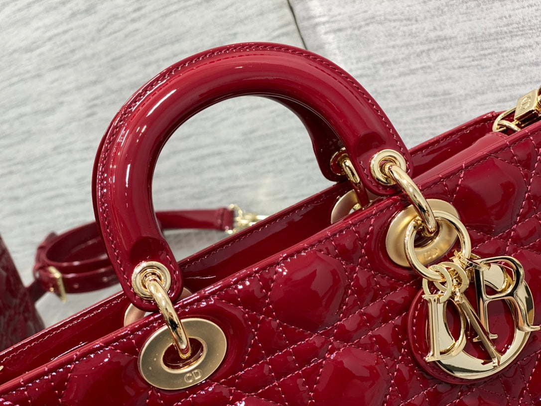 Dior Medium Lady D-Joy 26 Red Patent Calfskin Bag