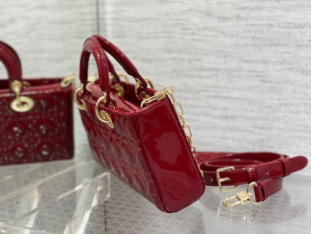 Dior Medium Lady D-Joy 26 Red Patent Calfskin Bag