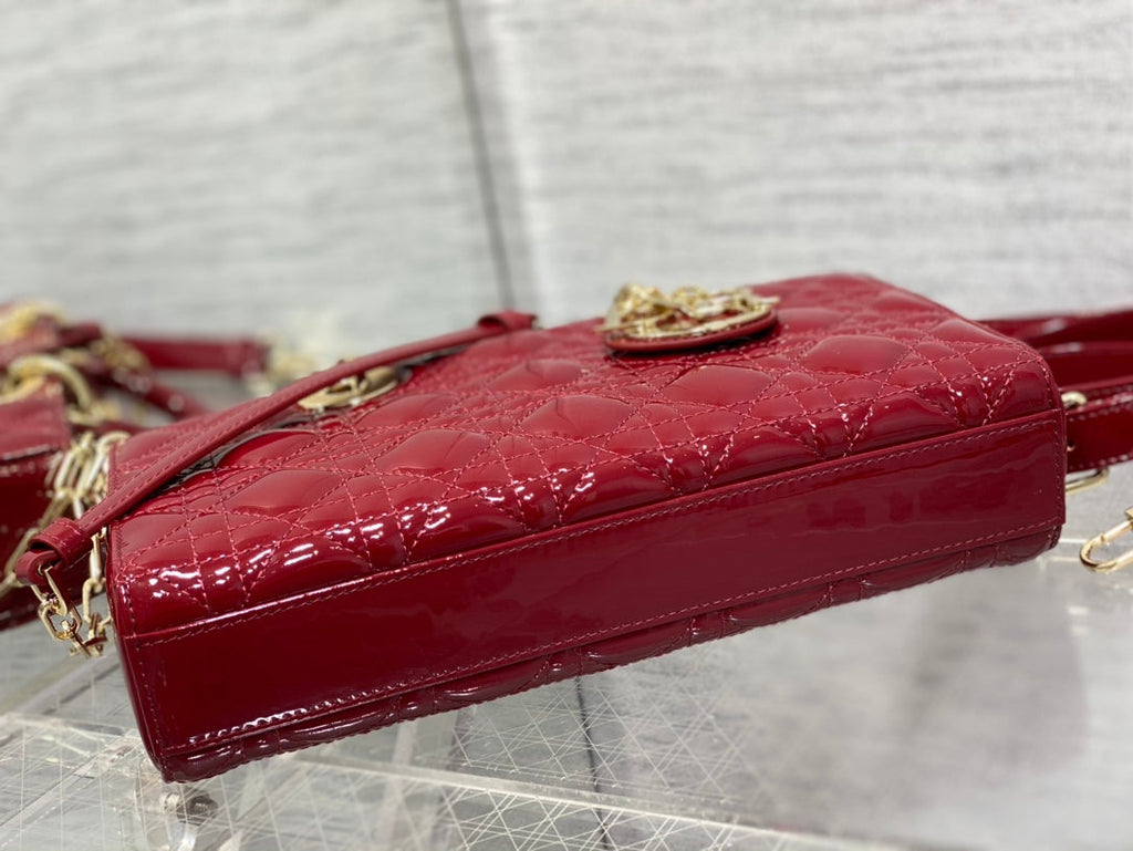 Dior Medium Lady D-Joy 26 Red Patent Calfskin Bag