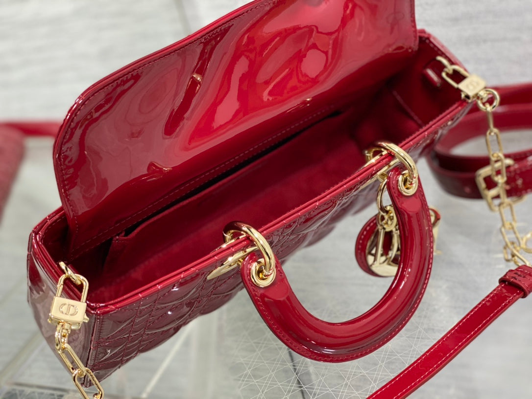 Dior Medium Lady D-Joy 26 Red Patent Calfskin Bag