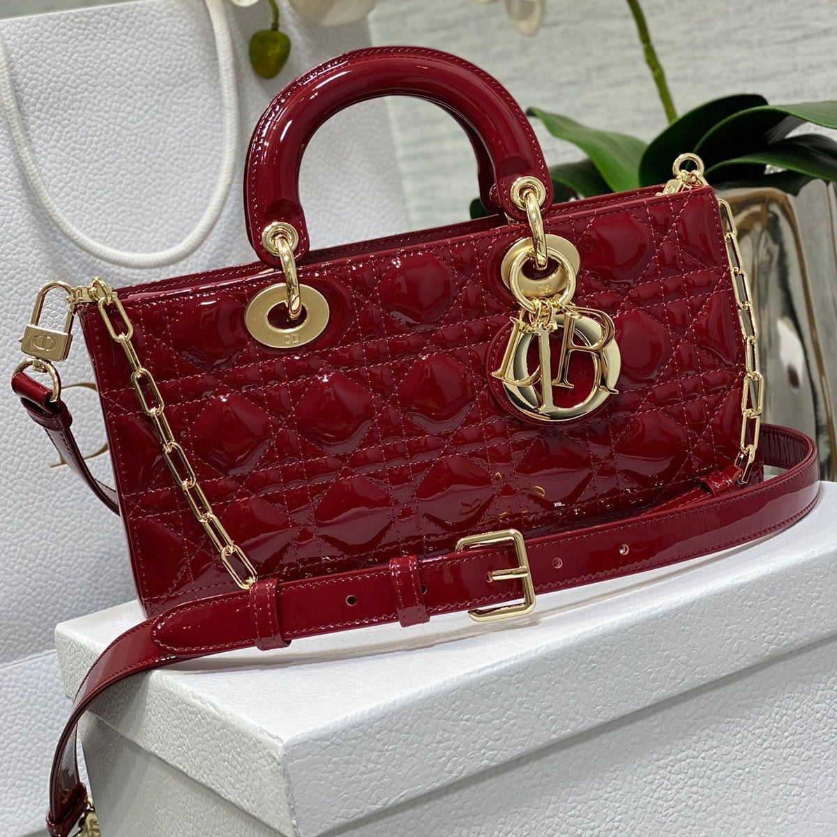 Dior Medium Lady D-Joy 26 Red Patent Calfskin Bag
