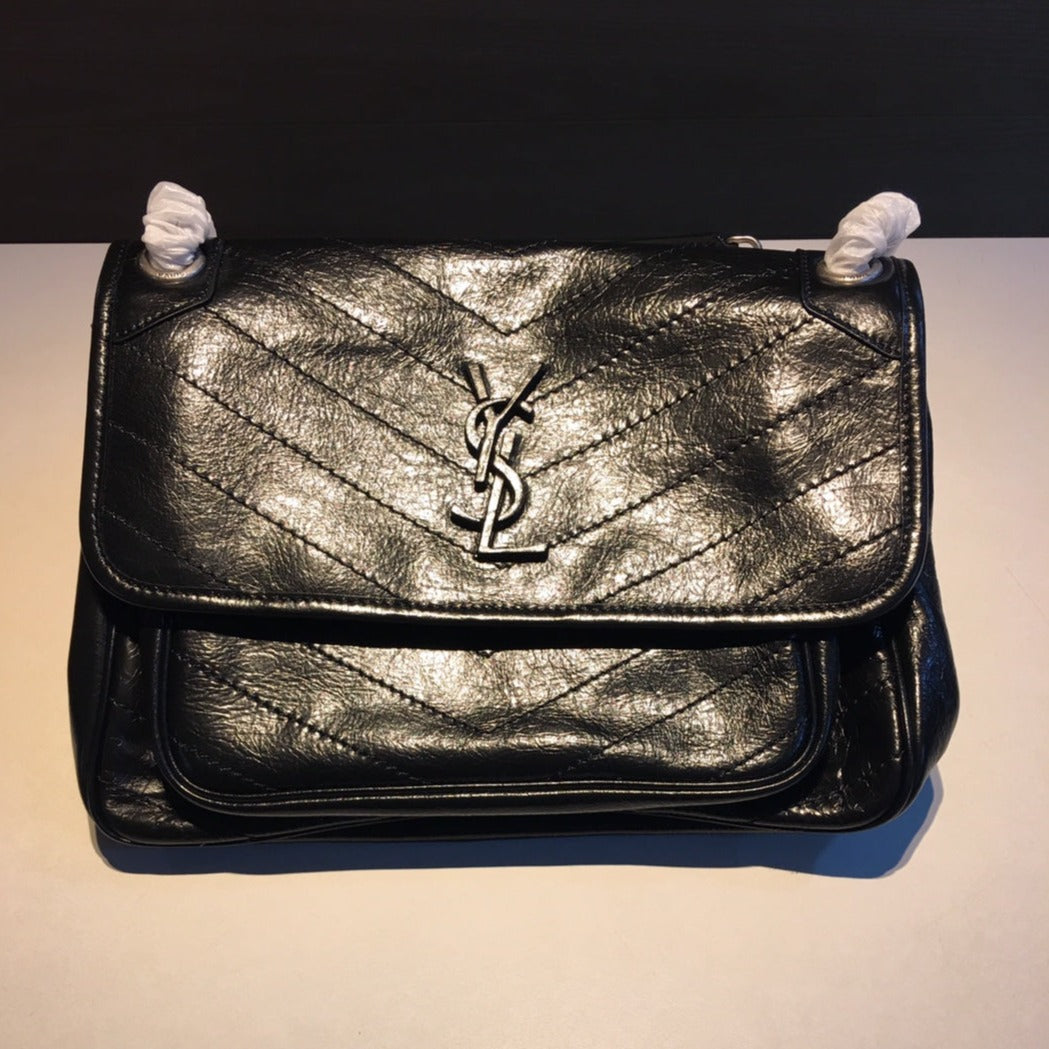 Saint Laurent Medium Niki 27 in Black Calfskin Chain Bag