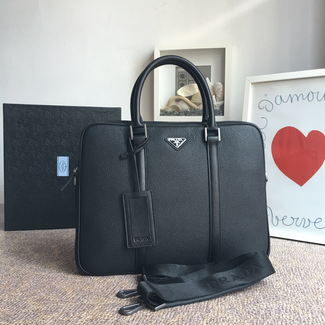 Prada Work Bag 36 in Black Grained Calfskin