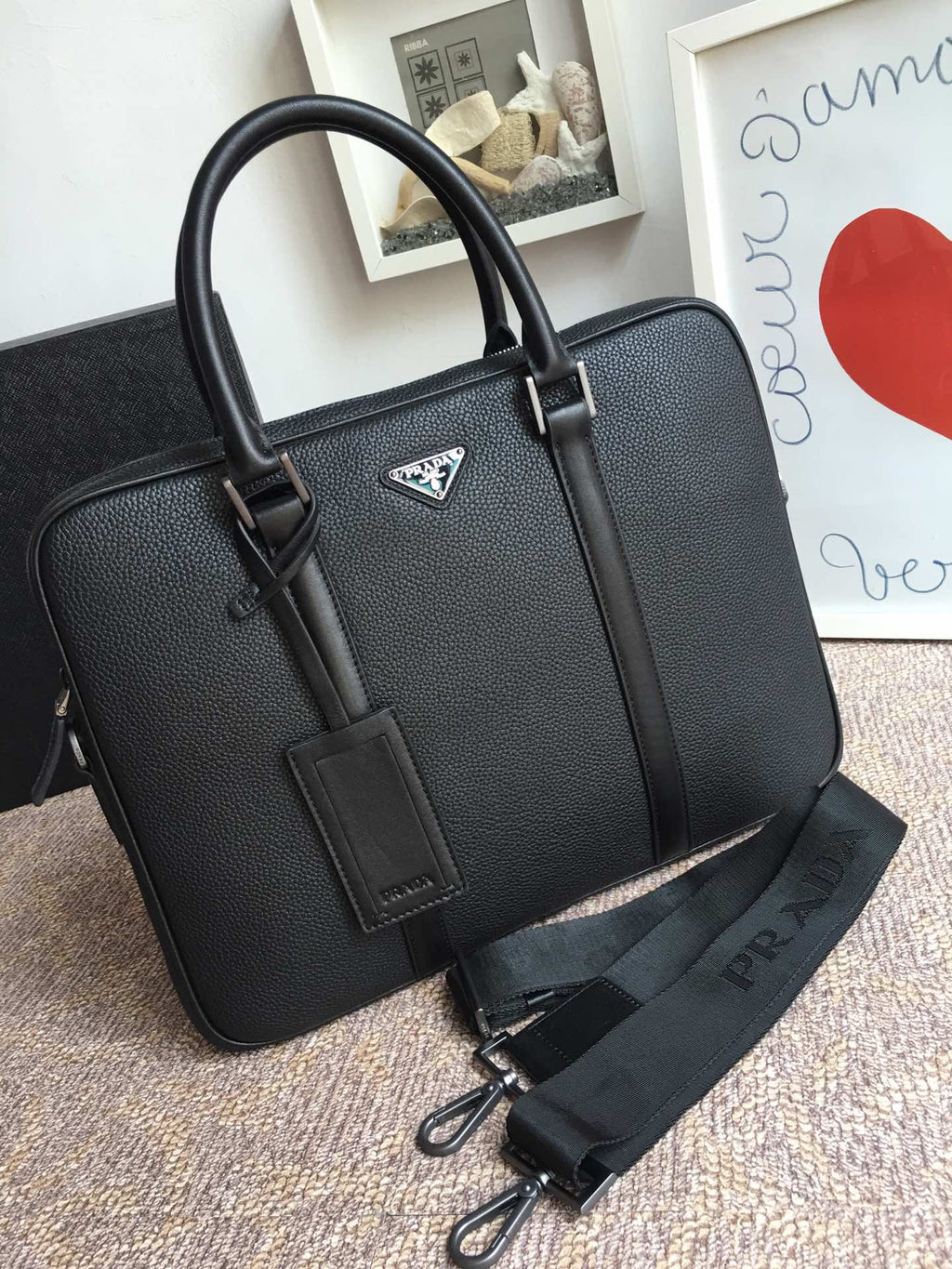Prada Work Bag 36 in Black Grained Calfskin