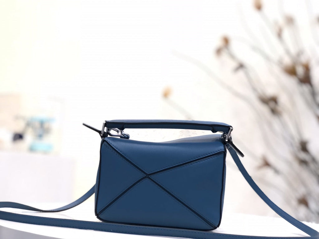 Loewe Mini 18 Puzzle Bag in Navy Blue Calfskin