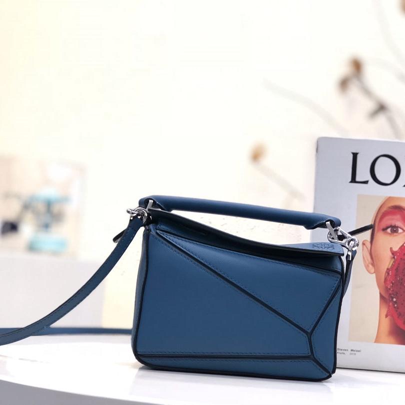 Loewe Mini 18 Puzzle Bag in Navy Blue Calfskin