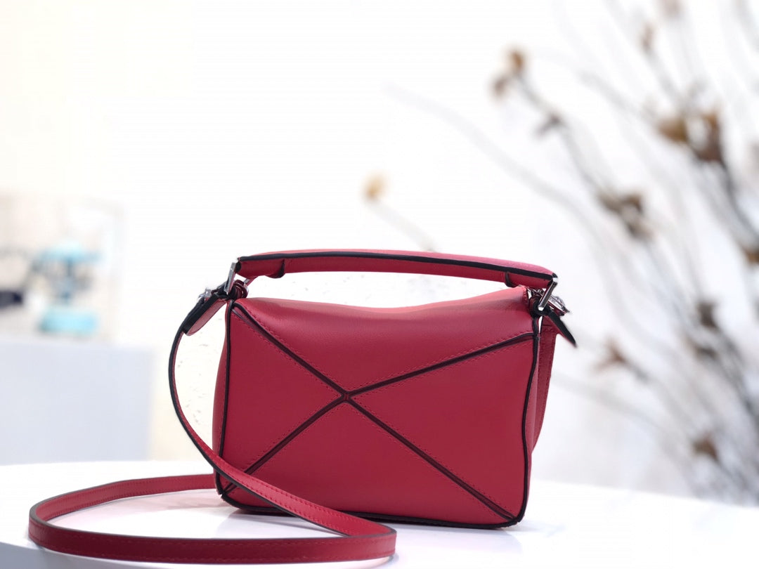 Loewe Mini 18 Puzzle Bag in Cherry Red Calfskin