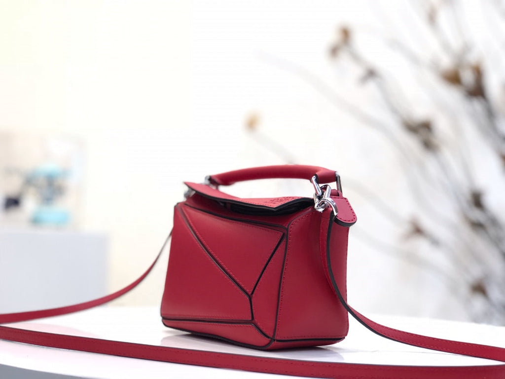 Loewe Mini 18 Puzzle Bag in Cherry Red Calfskin