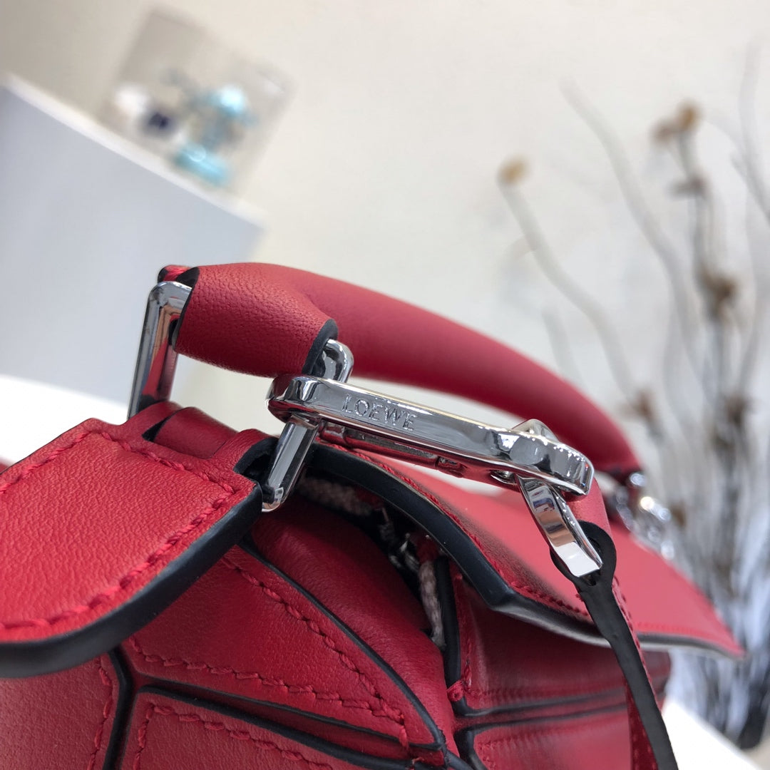 Loewe Mini 18 Puzzle Bag in Cherry Red Calfskin