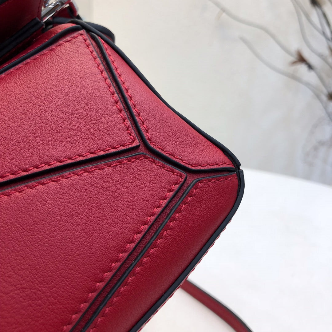 Loewe Mini 18 Puzzle Bag in Cherry Red Calfskin