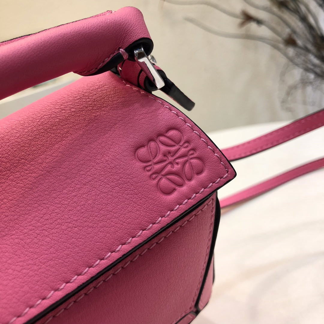 Loewe Mini 18 Puzzle Bag in Deep Pink Calfskin