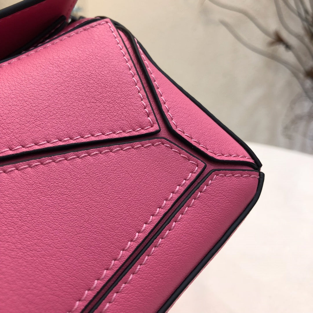 Loewe Mini 18 Puzzle Bag in Deep Pink Calfskin