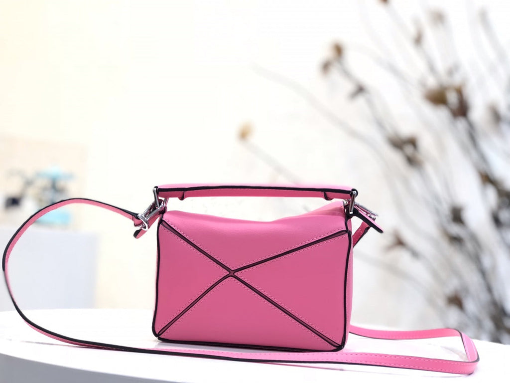 Loewe Mini 18 Puzzle Bag in Deep Pink Calfskin
