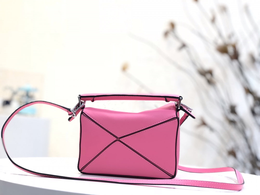 Loewe Mini 18 Puzzle Bag in Deep Pink Calfskin