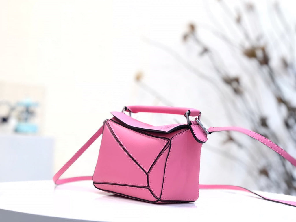 Loewe Mini 18 Puzzle Bag in Deep Pink Calfskin