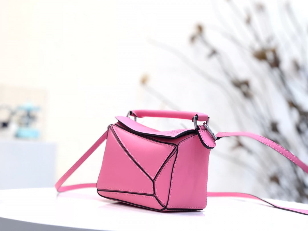 Loewe Mini 18 Puzzle Bag in Deep Pink Calfskin