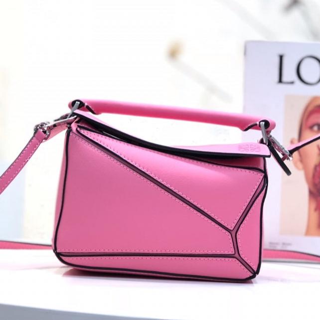 Loewe Mini 18 Puzzle Bag in Deep Pink Calfskin