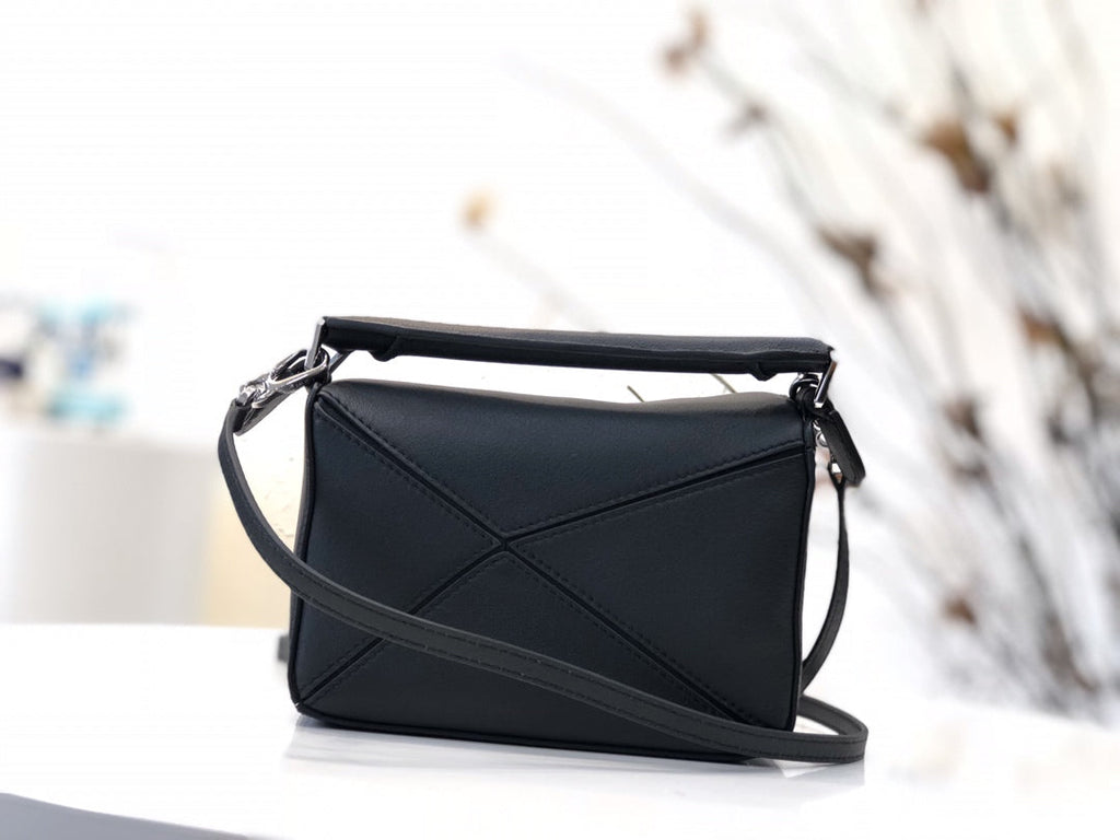 Loewe Mini 18 Puzzle Bag in Black Calfskin