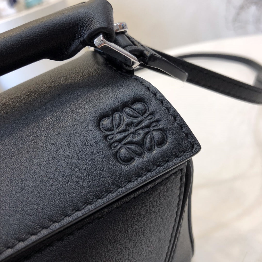 Loewe Mini 18 Puzzle Bag in Black Calfskin