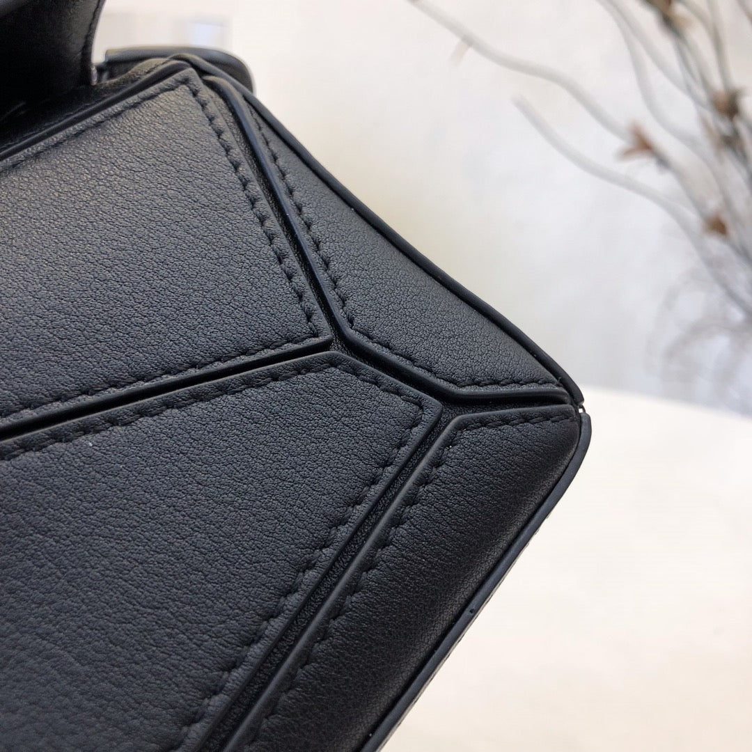 Loewe Mini 18 Puzzle Bag in Black Calfskin