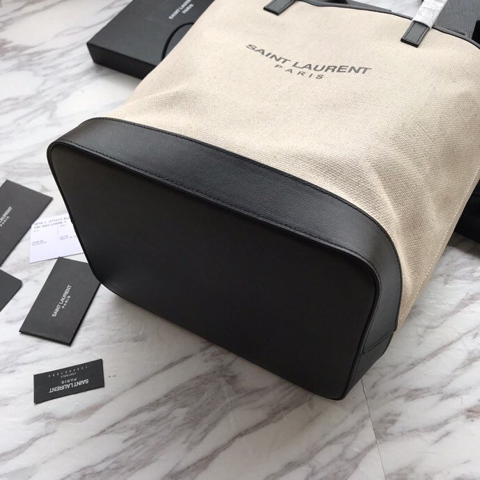 Saint Laurent Teddy 33 Handbag White Black Linen Fabric