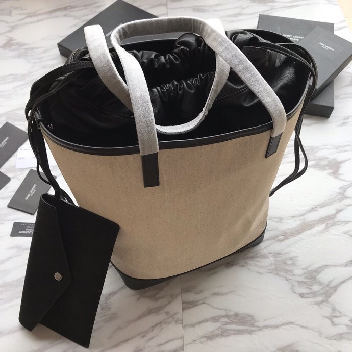 Saint Laurent Teddy 33 Handbag White Black Linen Fabric