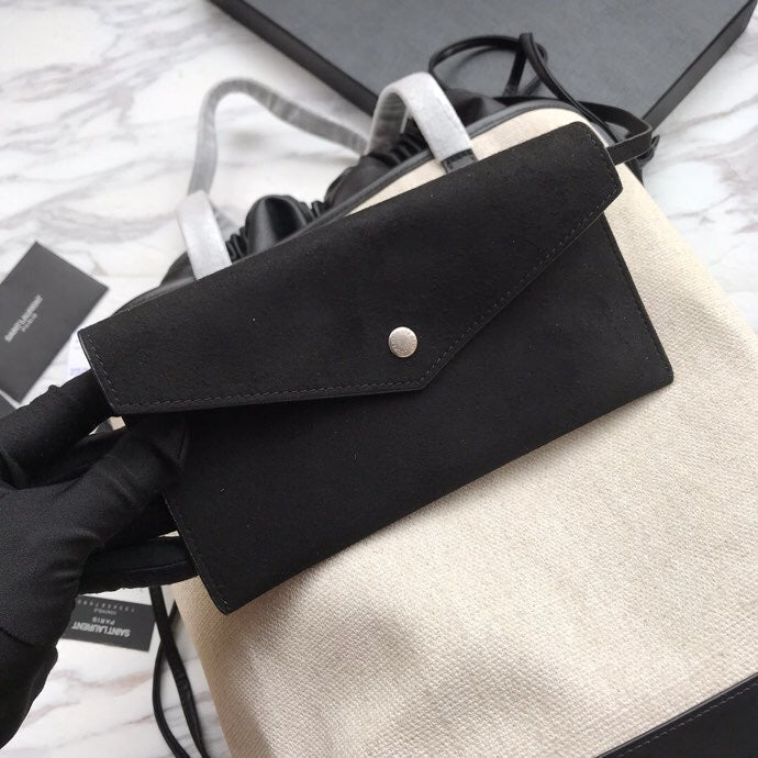 Saint Laurent Teddy 33 Handbag White Black Linen Fabric