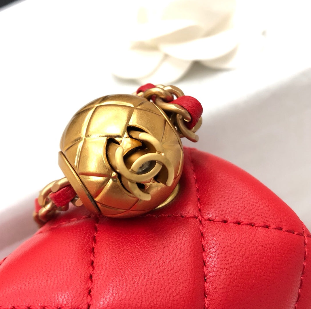 Chanel Mini Square Classic Flap Bag 17cm Red Lambskin Gold Hardware