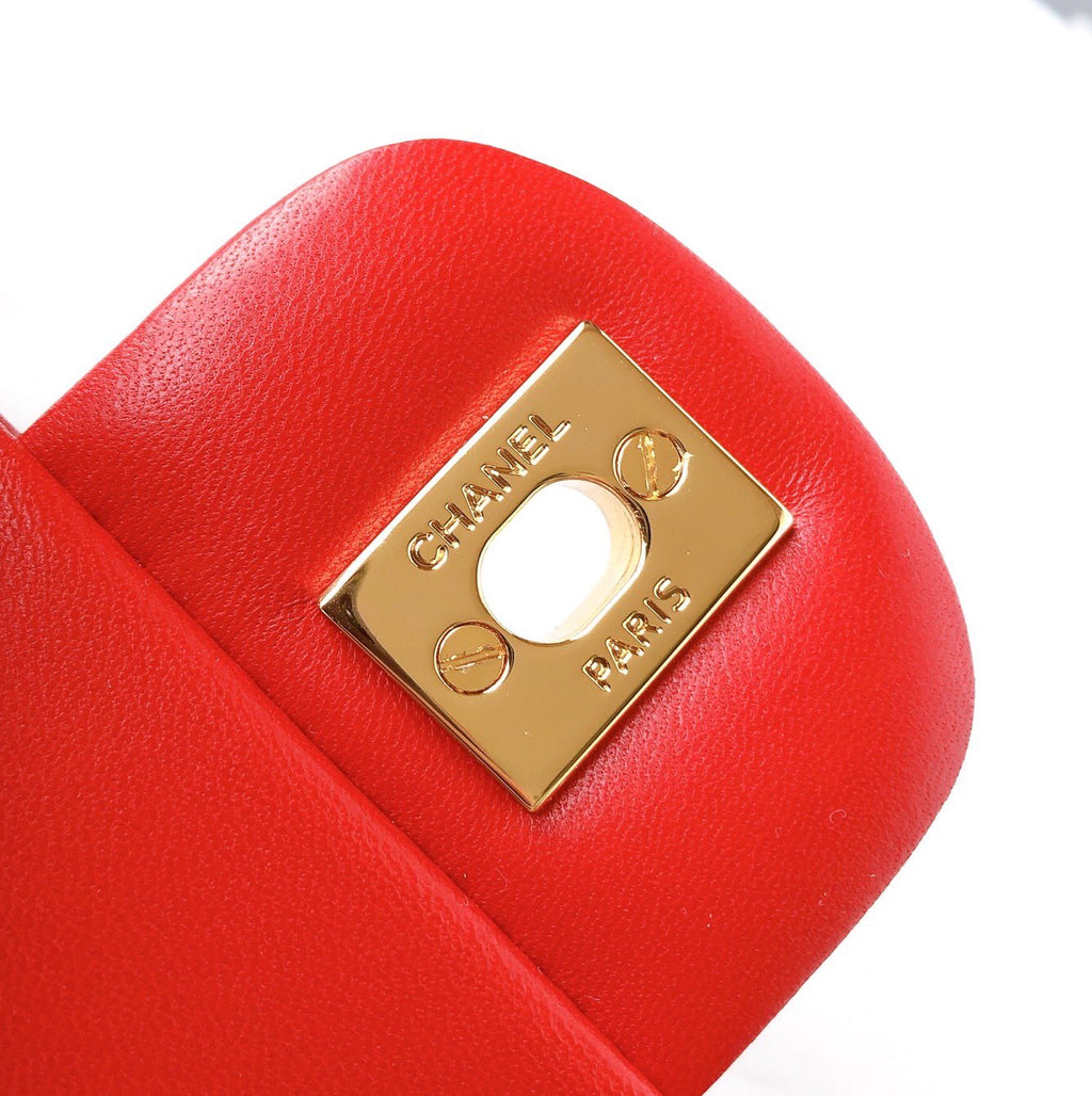 Chanel Mini Square Flap Bag 17cm Red Lambskin Gold Hardware