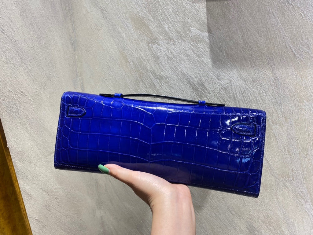 Hermes Kelly Cut 31 in Admiral Blue Shinny Alligator Leather with Silver Hardware Bag