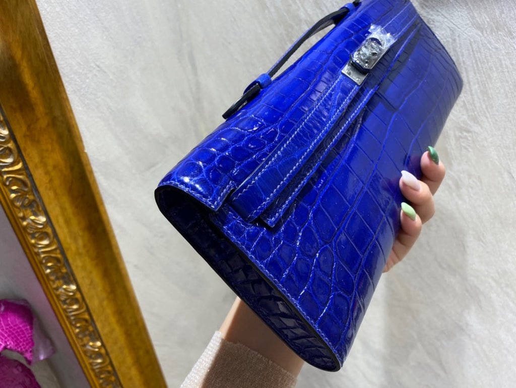 Hermes Kelly Cut 31 in Admiral Blue Shinny Alligator Leather with Silver Hardware Bag