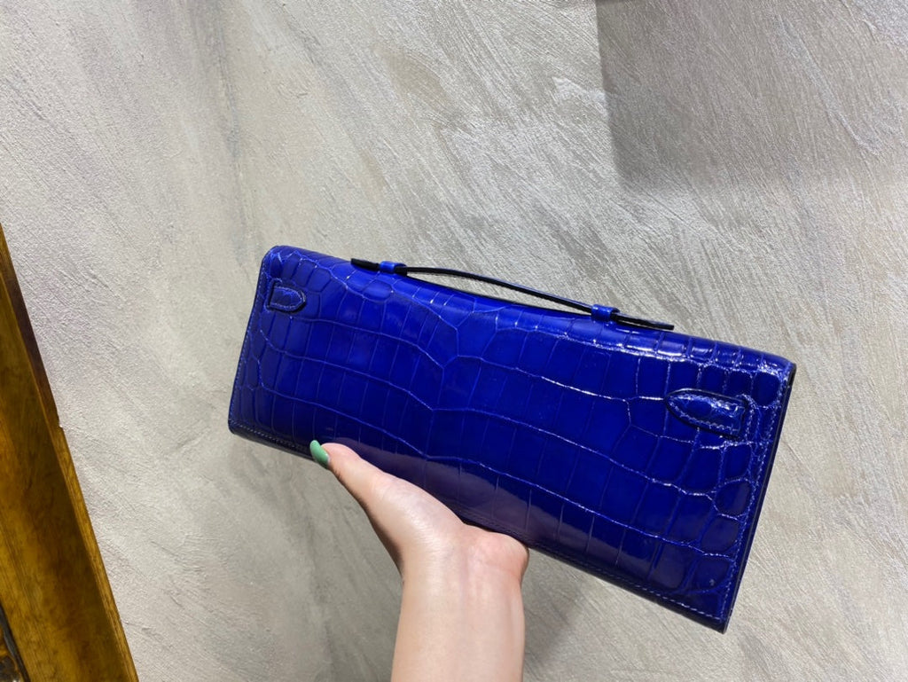 Hermes Kelly Cut 31 in Admiral Blue Shinny Alligator Leather with Silver Hardware Bag